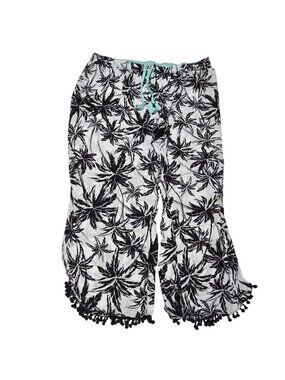 Secret Treasures Tropical Pajama Pants Size Large Black White Leaf Capri PJs
